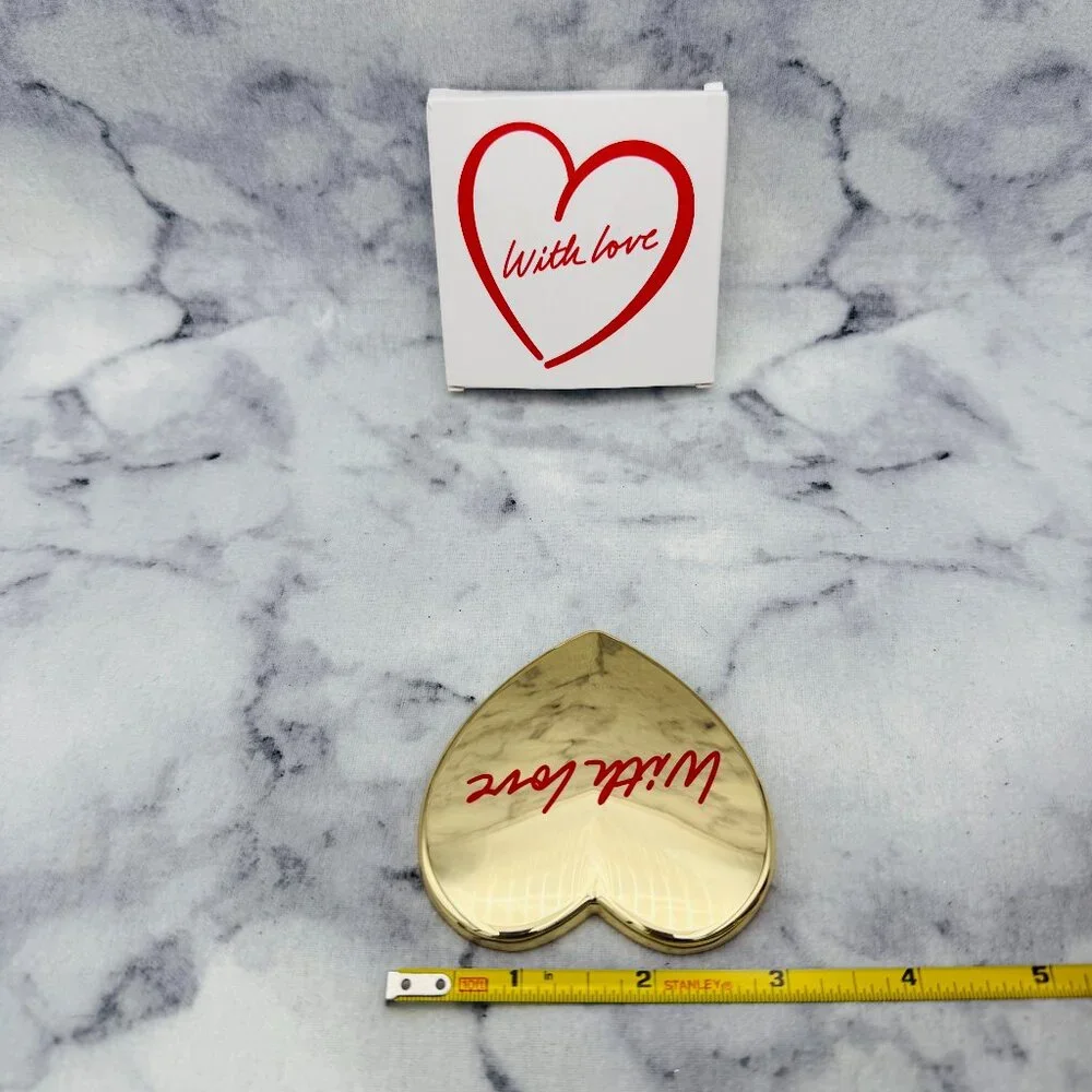 Jimmy Choo Gold Heart With Love Pocket Mirror, Luxury Compact,Boxed-3x3 in-NEW